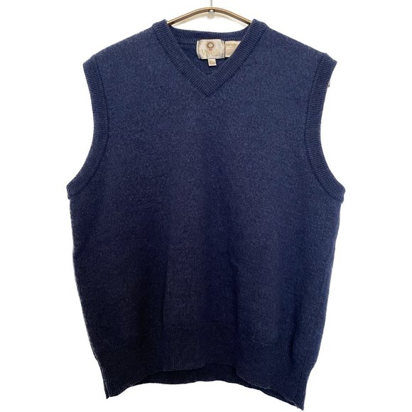 Vintage 100% Merino Wool Vest Men Medium Blue Soft Luxury Gorpcore 90s Grandpa - Picture 1 of 11
